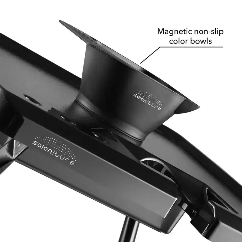 Desserte de coloration à roulettes – Chariot de coiffeur portable avec bols magnétiques, Noir